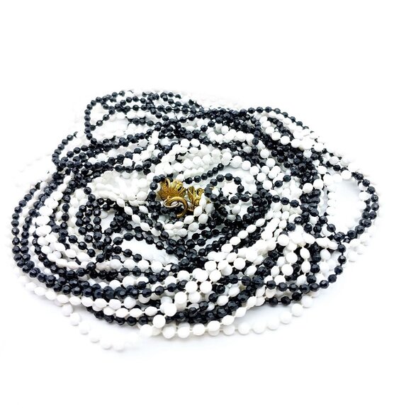 Vintage Plastic Eight Strand Necklace, Hong Kong Black and White Lightweight - Picture 2 of 4